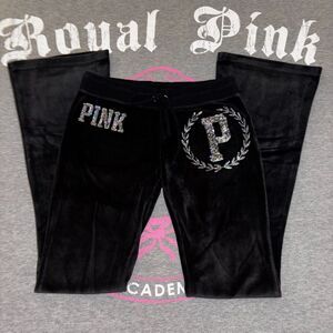 Victoria’s Secret PINK 2013 Velour Vintage Flare Sweatpants Silver Sequin Bling